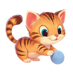 Cute Cat Playing With Ball Sticker, Kawaii Sticker, Transparent Background