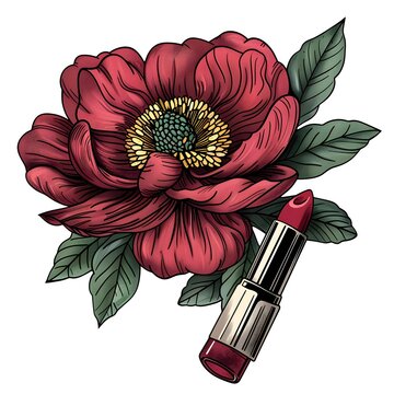 recommend clip art: English vintage flower with the lipsticks , isolated , white background , connected line , vector illustration art design