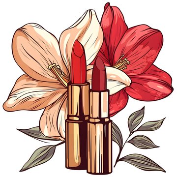 recommend clip art: English vintage flower with the lipsticks , isolated , white background , connected line , vector illustration art design