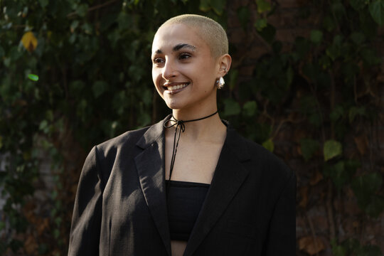  Young woman with short haircut