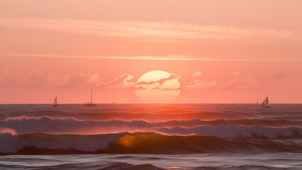 Beautiful sunset over the blue ocean, Generative AI
