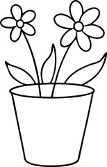 Simple Line Drawing of Potted Flowers with Two Blossoms for Art and Design Projects
