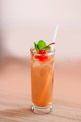 Refreshing peach tasty cold drink in glass