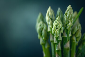 Fresh green asparagus spears on blurry background