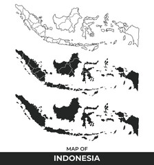 Obraz premium Black map of Indonesia flat and outline style vector illustration set