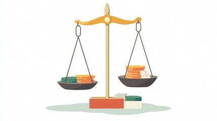 Illustration of a balance scale weighing different economic policies, concept of fiscal responsibility and economic balance