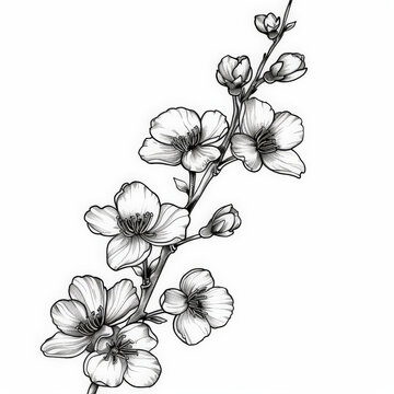 flower, cherry, Japan, floral, vector, nature, illustration, pattern, plant, drawing, leaf, art, vintage, decoration, sketch, branch, design, flowers, blossom, summer, spring, black, rose, garden, bea