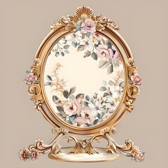 Antique English vintage flower on the Mirror, isolated , white background , connected line , vector illustration art design ancient archaic olden frame