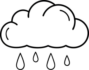 Simple Black and White Cloud With Raindrops Illustration