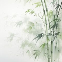 Naklejka premium Elegant bamboo stalks and leaves with a soft watercolor effect on a light and airy background