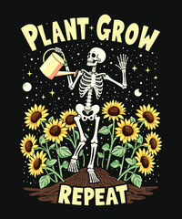 Naklejka premium Plant Grow, Motivational Shirt, Positive Saying Tee, Grow Through Tee, Mental Health Shirt, Flower Skeleton Vector Art