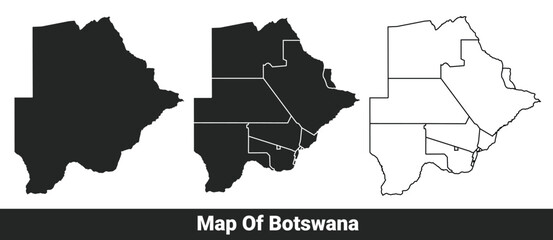 Black map of Botswana flat and outline style vector illustration set