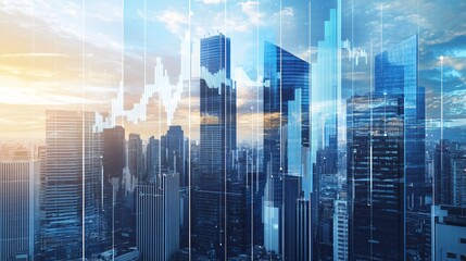 Abstract view of a city skyline influenced by economic policy changes, represented by digital overlays of economic data