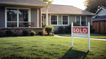 Single family home with a "Sold" sign in the front yard