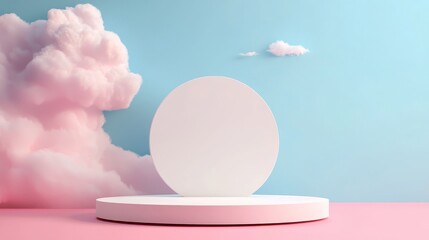 Fototapeta premium Abstract product display, round podium with pastel sky background, 3D illustration