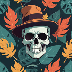 Vibrant Skull with Hat - Colorful Vector Illustration Design