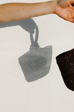 Silhouette of a handmade raffia handbag