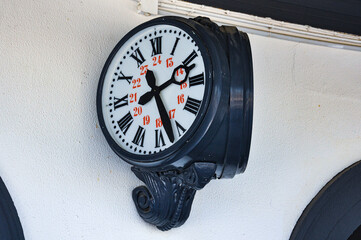 Old clock in Don Benito Railwaystation in the province of Badajoz, with Media Distancia services, Extremadura, Spain