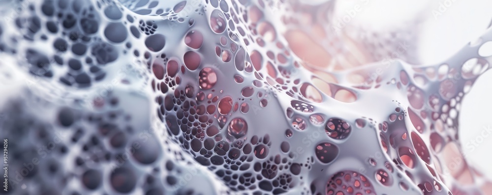 Poster abstract close-up of a colorful, intricate network of bubbles and shapes, creating a delicate and me