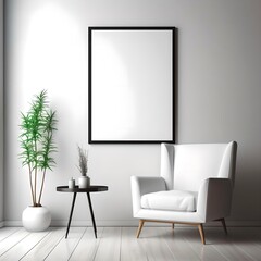 Blank white canvas in frame for mockups, posters and art illustrations, to display your artwork