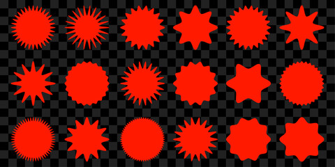 Set of flat simple starburst shapes. Collection of special offer sale, price stickers.