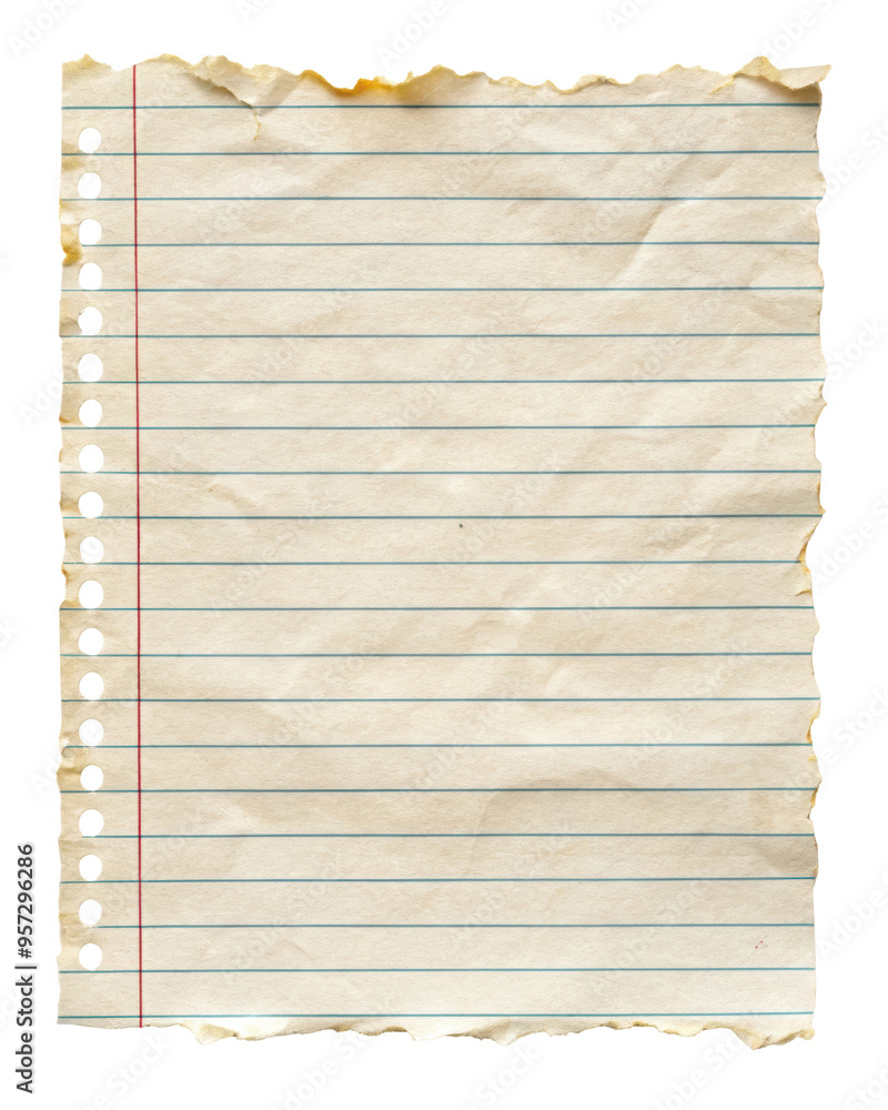 Aufkleber torn vintage lined notebook paper with distressed edges and a textured surface, perfect for scrapboo
