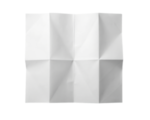 White folded paper texture with sharp geometric creases, offering a unique surface pattern for design and background applications. Isolated on transparent background, png.