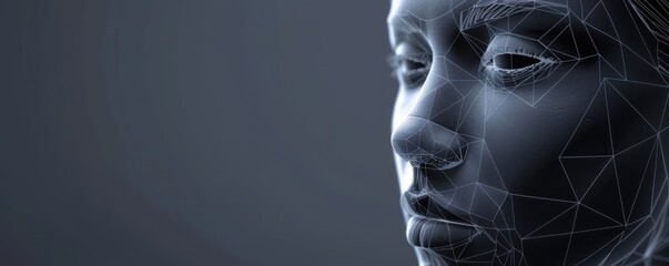 Digital 3D rendering of a human-like figure with geometric lines, symbolizing futuristic technology and artificial intelligence.