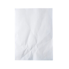 Crumpled white paper texture featuring subtle wrinkles, perfect for adding a textured element to design projects or artistic backgrounds. Isolated on transparent background, png.