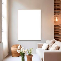 Blank white canvas in frame for mockups, posters and art illustrations, to display your artwork
