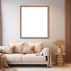 Blank white canvas in frame for mockups, posters and art illustrations, to display your artwork
