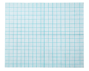 Blue graph paper sheet featuring a grid of squares. Lines are evenly spaced, creating a uniform grid pattern, ideal for mathematical and engineering purposes. Isolated on transparent background, png.