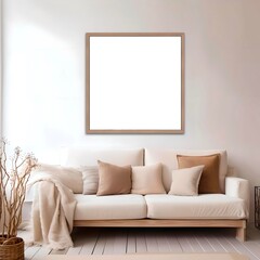 Blank white canvas in frame for mockups, posters and art illustrations, to display your artwork