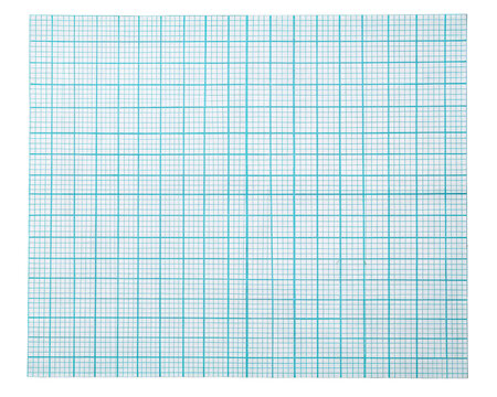 Blue graph paper sheet featuring a grid of squares. Lines are evenly spaced, creating a uniform grid pattern, ideal for mathematical and engineering purposes. Isolated on transparent background, png.