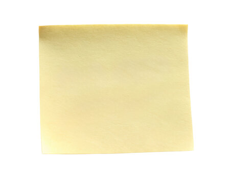 Yellow sticky note with a blank surface, ideal for writing reminders, messages, or short notes. The paper texture is smooth, making it easy to write on. Isolated on transparent background, png.