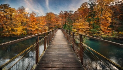 Puente sobre un r&iacute;o que cruza un bosque oto&ntilde;al