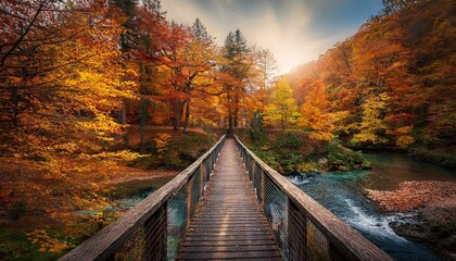 Puente sobre un r&iacute;o que cruza un bosque oto&ntilde;al