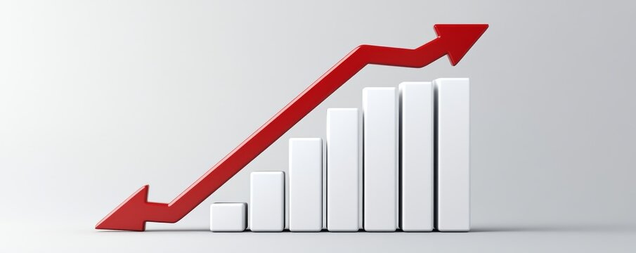 Red arrow showing downward trend on a 3D bar chart representing economic decline