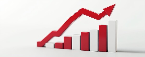 Red and white bar graph with an upward arrow symbolizing growth and success