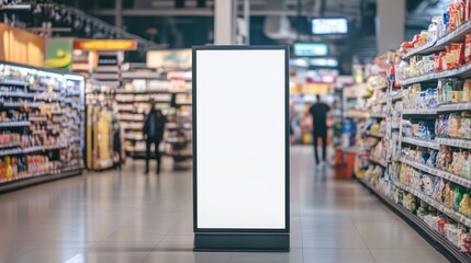 Blank Vertical Billboard in Supermarket for Mockup.