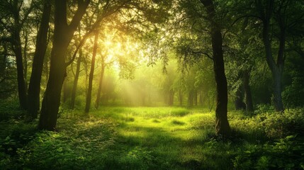 Fototapeta premium Serene Forest Glade at Dawn