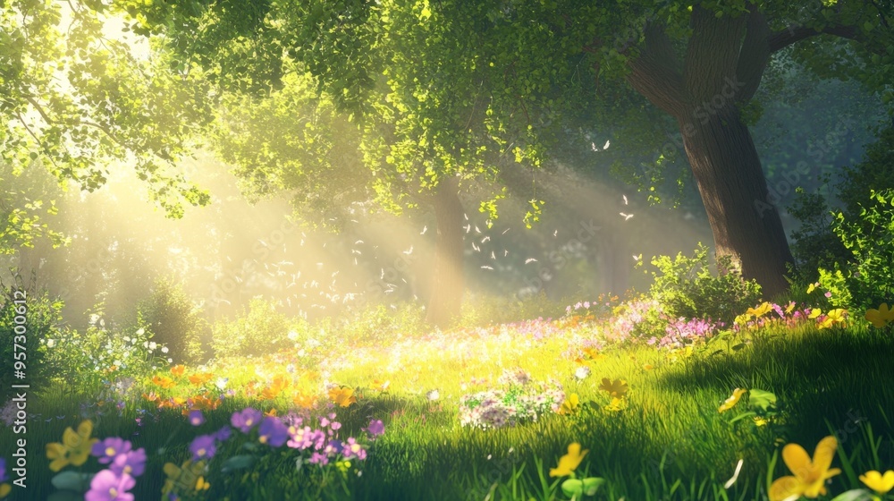 Wall mural Serene Forest Glade with Sunlight