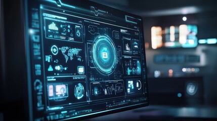 Smart home dashboard interface controls devices with tablet.