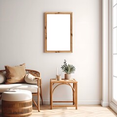 Blank white canvas in frame for mockups, posters and art illustrations, to display your artwork