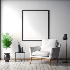Fototapeta premium Blank white canvas in frame for mockups, posters and art illustrations, to display your artwork