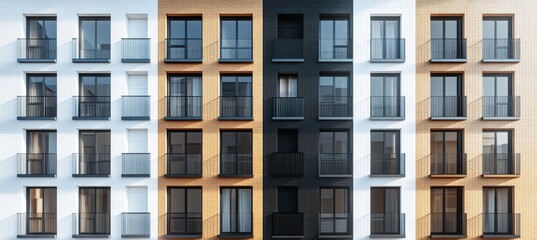 Modern apartment building facade with balconies and windows in a city, architectural detail