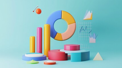 Obraz premium Customer data analysis, pie charts and customer icons, 3D illustration