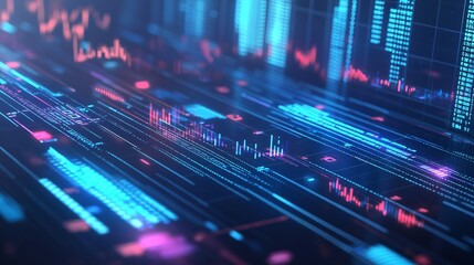 Fototapeta premium Investment analysis, sleek digital graphs with financial icons, 3D illustration