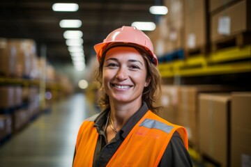Portrait of a smiling middle aged female warehouse worker