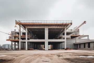 Modern concrete and steel building under construction